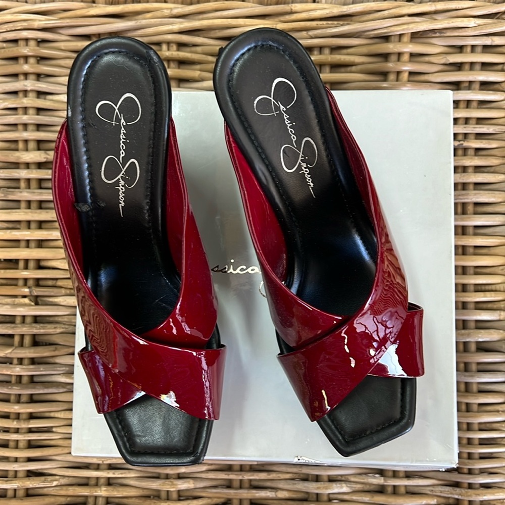 Jessica Simpson wedge heels, brand new in box, never worn, Chili red, size 7.5